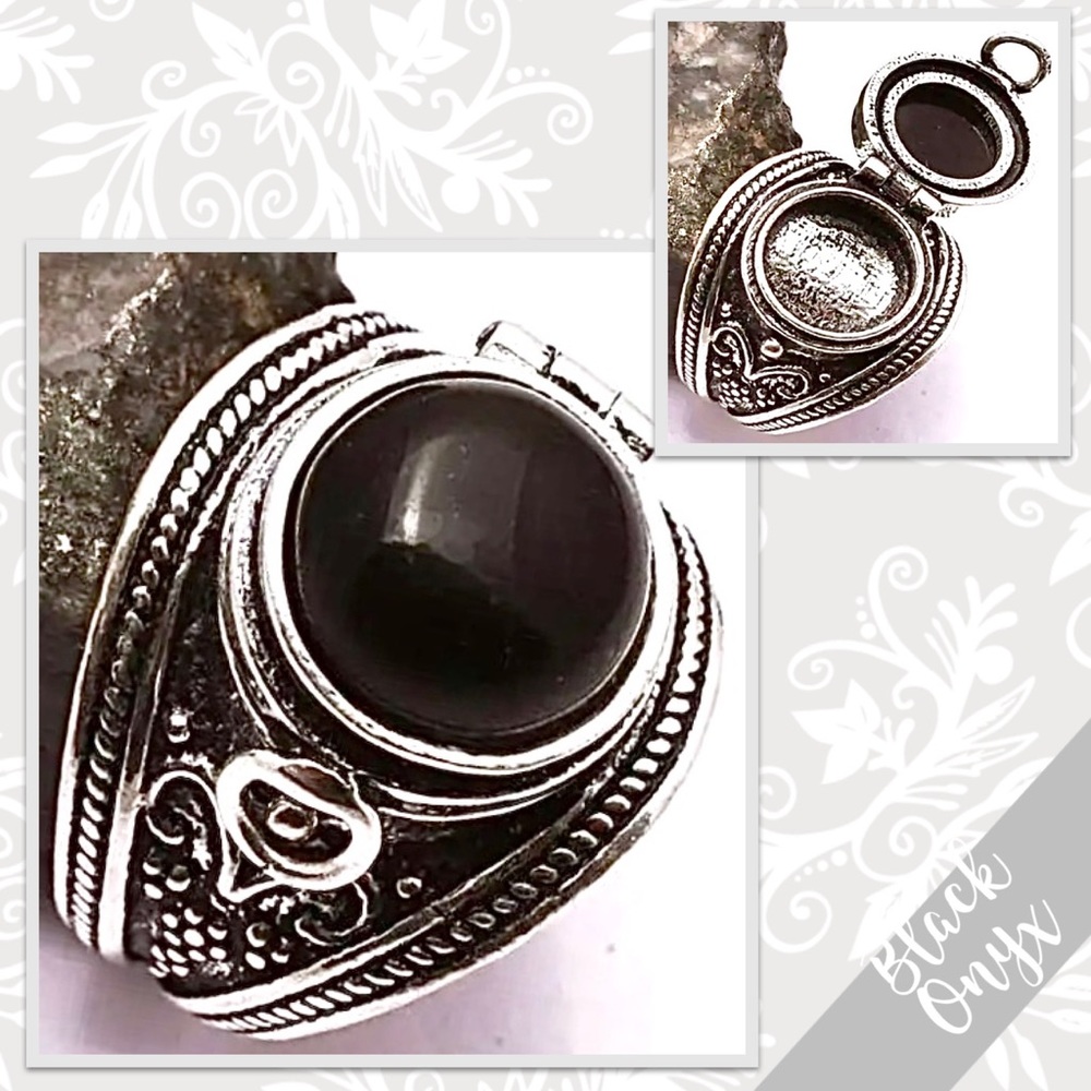Onyx Eclectic Silver Poison Ring, Size 6 (Black)
